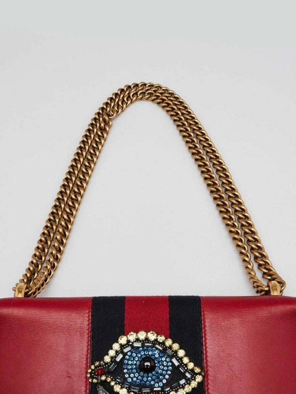 Gucci Red Leather Peony Medium Eye Chain Shoulder Bag - Picture 5 of 12